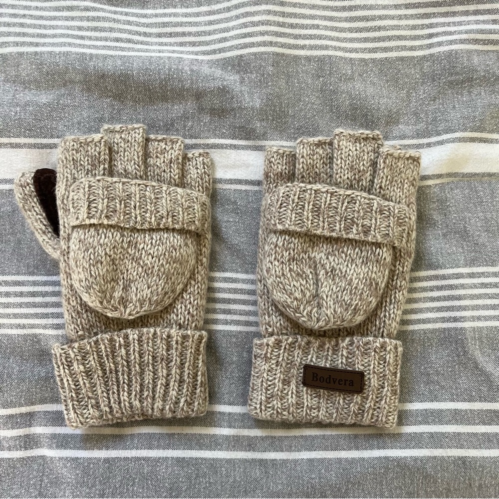 Winter Knitted Convertible Fingerless Gloves Wool Mittens